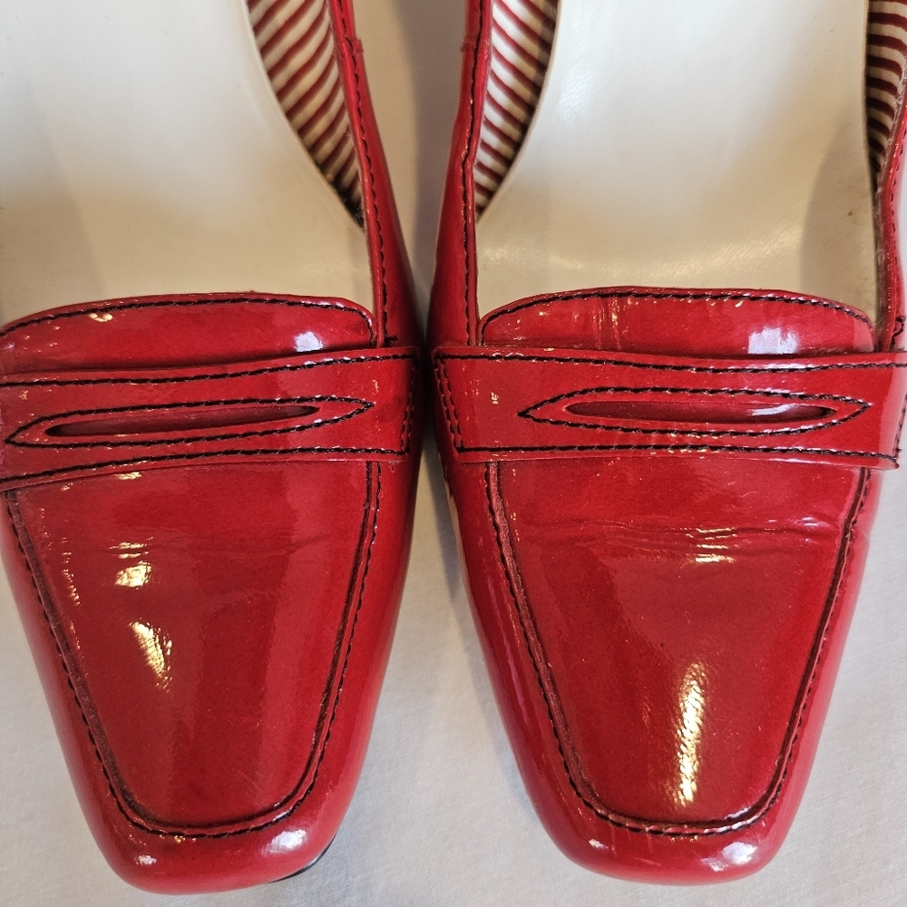 AK Anne Klein Impact Leather Heels Red Sz 6.5 3.5" Heel Sexy EUC - Picture 9 of 12